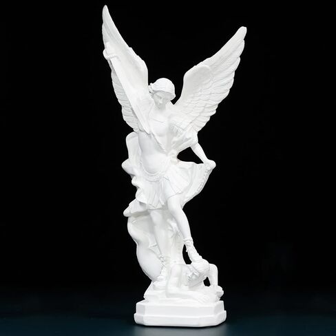 12.4in White San Miguel Arcangel Statue, St Michael Statue, Resin Saint Archangel Michael Statue, Saint Michael defeating Satan Collection Figurines, Religious Angel Suitable for Collection or Decor in Saudi Arabia