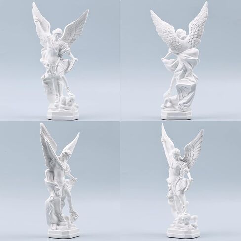 12.4in White San Miguel Arcangel Statue, St Michael Statue, Resin Saint Archangel Michael Statue, Saint Michael defeating Satan Collection Figurines, Religious Angel Suitable for Collection or Decor in Saudi Arabia