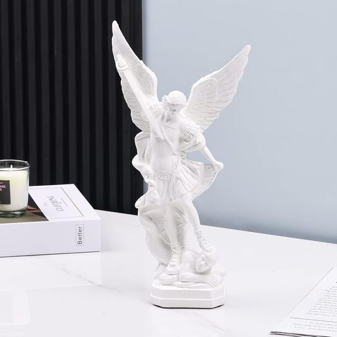 12.4in White San Miguel Arcangel Statue, St Michael Statue, Resin Saint Archangel Michael Statue, Saint Michael defeating Satan Collection Figurines, Religious Angel Suitable for Collection or Decor in Saudi Arabia