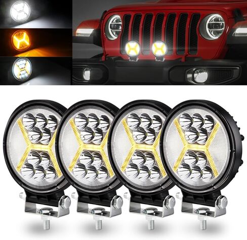 القرون الخفيفة LED، KaiDengZhe 72W 4.5 "LED ضوء العمل مع العنبر ستروب هالة حلقة الطرق الوعرة القرون بقعة الفيضانات أضواء التحرير والسرد على الطرق الوعرة القيادة أضواء الضباب 12V -36V LED لشاحنة بيك اب جيب SUV ATV UTV-2PCS in Kuwait
