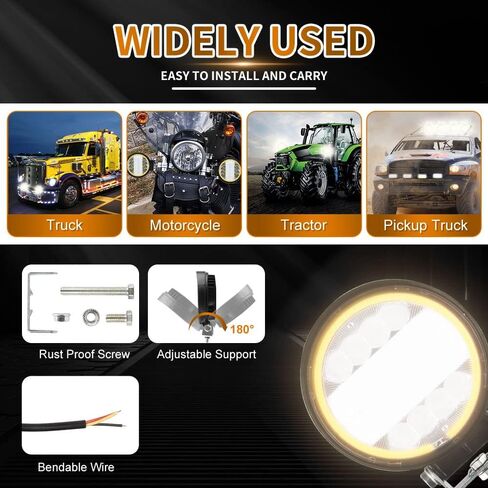 القرون الخفيفة LED، KaiDengZhe 72W 4.5 "LED ضوء العمل مع العنبر ستروب هالة حلقة الطرق الوعرة القرون بقعة الفيضانات أضواء التحرير والسرد على الطرق الوعرة القيادة أضواء الضباب 12V -36V LED لشاحنة بيك اب جيب SUV ATV UTV-2PCS in Kuwait