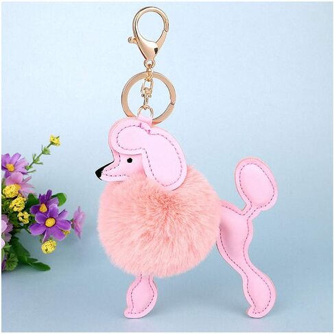 Giwotu Cute Poodle Dog Keychian Key Rings Faux Rabbit Fur Pompom Ball Key Holder Lovely Car Handbag Accessories Chaveiros in Saudi Arabia