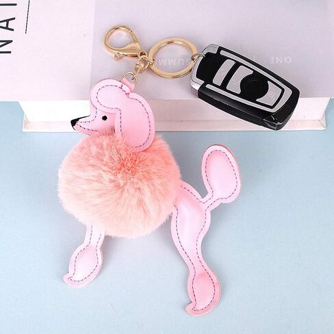 Giwotu Cute Poodle Dog Keychian Key Rings Faux Rabbit Fur Pompom Ball Key Holder Lovely Car Handbag Accessories Chaveiros in Saudi Arabia