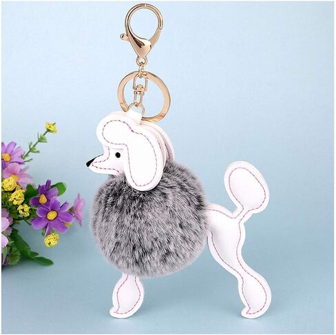 Giwotu Cute Poodle Dog Keychian Key Rings Faux Rabbit Fur Pompom Ball Key Holder Lovely Car Handbag Accessories Chaveiros in Saudi Arabia