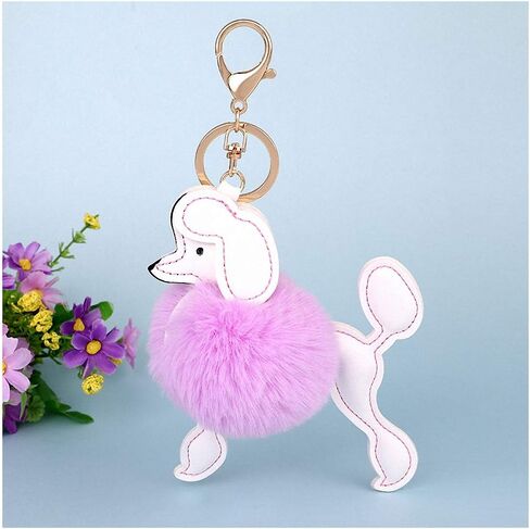 Giwotu Cute Poodle Dog Keychian Key Rings Faux Rabbit Fur Pompom Ball Key Holder Lovely Car Handbag Accessories Chaveiros in Saudi Arabia