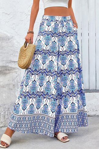 CFLONGE Women Wide Leg Pants Casual High Waist Floral Palazzo Pants for Women Flowy Trendy Lounge Boho Beach Trousers Pockets in Saudi Arabia