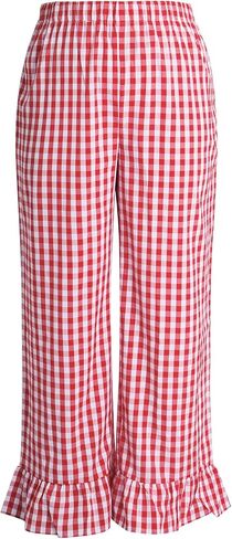 Verdusa Women's Plus Size Loose Plaid Pants Elastic High Waisted Ruffle Hem Trousers in Saudi Arabia