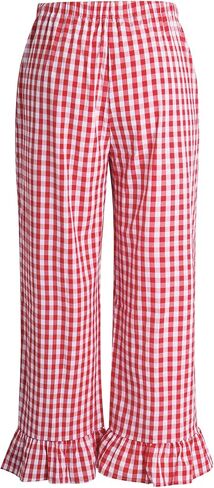 Verdusa Women's Plus Size Loose Plaid Pants Elastic High Waisted Ruffle Hem Trousers in Saudi Arabia