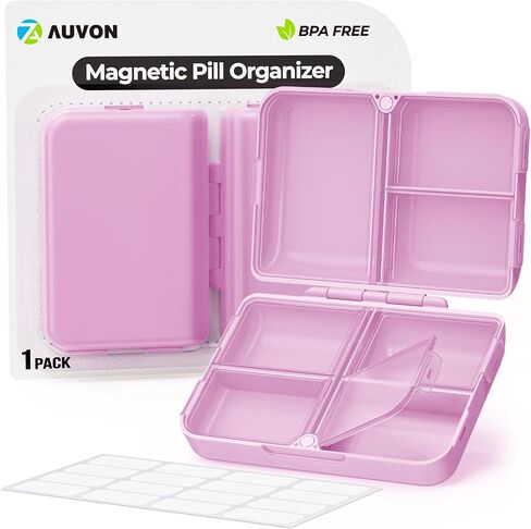 AUVON Travel Pill Organizer with Folding Design, 7 Compartments Daily Pill Case with Long-lasting Hinges, Portable Pill Box for Purse Pocket, Small Pill Container for Fish Oil, Vitamin (Pink) in Saudi Arabia