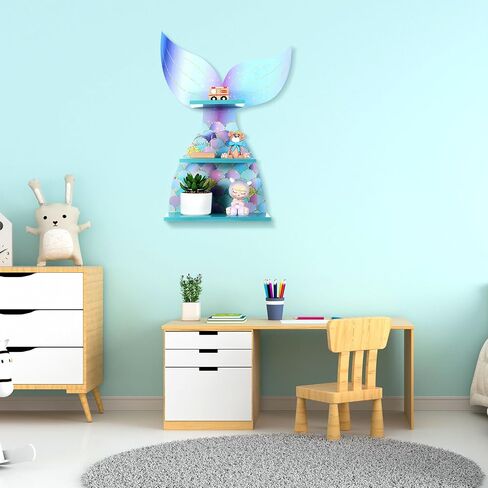 Bencailor Wall Decor Shelf Bedroom Hanging Shelf Wall Mounted Shelf Wooden Floating Shelves Bathroom Decor for Girls Bedroom Nursery Gift (Classic Mermaid) in Kuwait