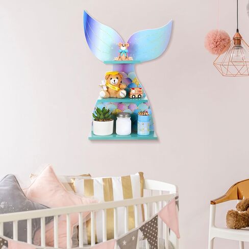 Bencailor Wall Decor Shelf Bedroom Hanging Shelf Wall Mounted Shelf Wooden Floating Shelves Bathroom Decor for Girls Bedroom Nursery Gift (Classic Mermaid) in Kuwait
