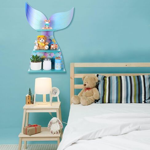 Bencailor Wall Decor Shelf Bedroom Hanging Shelf Wall Mounted Shelf Wooden Floating Shelves Bathroom Decor for Girls Bedroom Nursery Gift (Classic Mermaid) in Kuwait