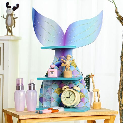 Bencailor Wall Decor Shelf Bedroom Hanging Shelf Wall Mounted Shelf Wooden Floating Shelves Bathroom Decor for Girls Bedroom Nursery Gift (Classic Mermaid) in Kuwait