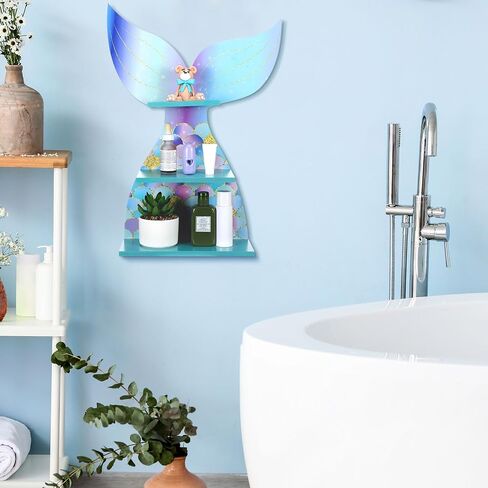 Bencailor Wall Decor Shelf Bedroom Hanging Shelf Wall Mounted Shelf Wooden Floating Shelves Bathroom Decor for Girls Bedroom Nursery Gift (Classic Mermaid) in Kuwait