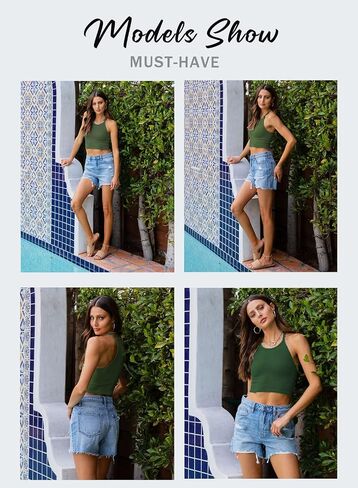 LOLONG Womens Crop Sleeveless Racerback Tank Tops Rib-Knit Casual Basic Shirts in Kuwait