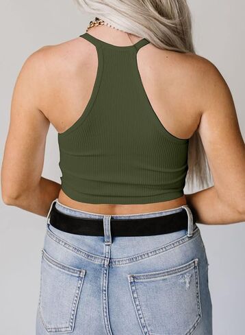 LOLONG Womens Crop Sleeveless Racerback Tank Tops Rib-Knit Casual Basic Shirts in Kuwait
