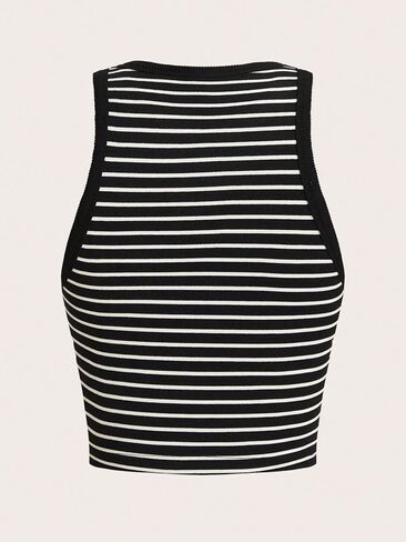 MakeMeChic Women's Casual Crew Neck Striped Tank Top Sleeveless Crop Top Slim Fitted Summer Vest in Saudi Arabia