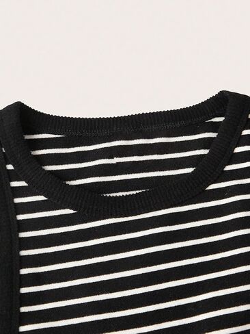 MakeMeChic Women's Casual Crew Neck Striped Tank Top Sleeveless Crop Top Slim Fitted Summer Vest in Saudi Arabia