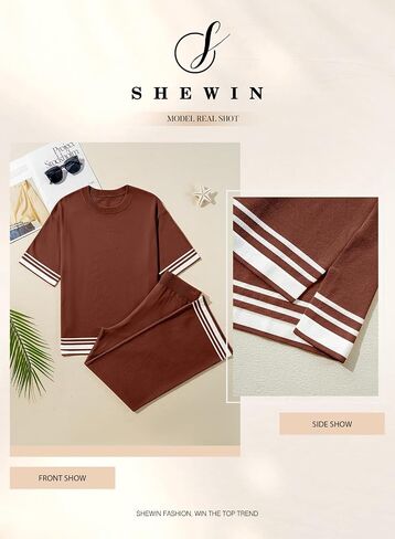 SHEWIN Lounge Sets For Women Casual 2 Piece Sets Short Sleeve Sweater Matching Wide Leg Pants Womens Spring Fashion 2025 in Kuwait