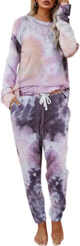 Eurivicy Women's Tie Dye Sweatsuit Set 2 Piece Long Sleeve Pullover and Drawstring Sweatpants Sport Outfits Sets in Saudi Arabia