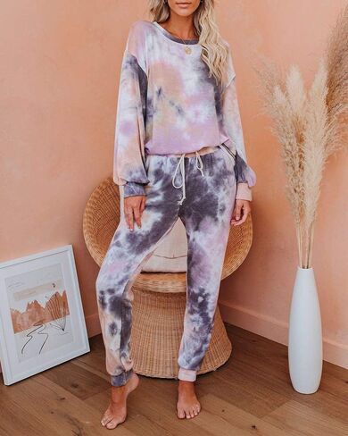 Eurivicy Women's Tie Dye Sweatsuit Set 2 Piece Long Sleeve Pullover and Drawstring Sweatpants Sport Outfits Sets in Saudi Arabia