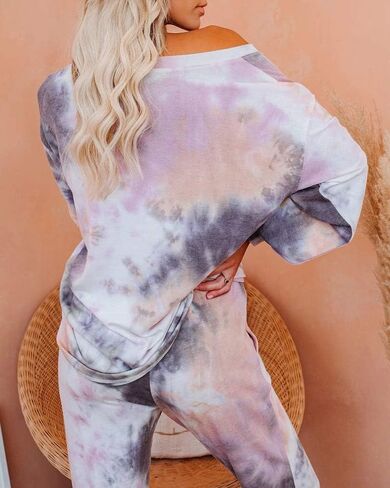 Eurivicy Women's Tie Dye Sweatsuit Set 2 Piece Long Sleeve Pullover and Drawstring Sweatpants Sport Outfits Sets in Saudi Arabia