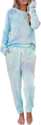 Eurivicy Women's Tie Dye Sweatsuit Set 2 Piece Long Sleeve Pullover and Drawstring Sweatpants Sport Outfits Sets in Saudi Arabia