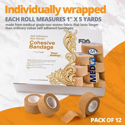 MEDca Self Adherent Cohesive Wrap Bandages 1 Inch X 5 Yards 24 Count with Strong Elastic First Aid Tape for Sprain Swelling and Soreness on Wrist and Ankle (Skin Color) in Saudi Arabia