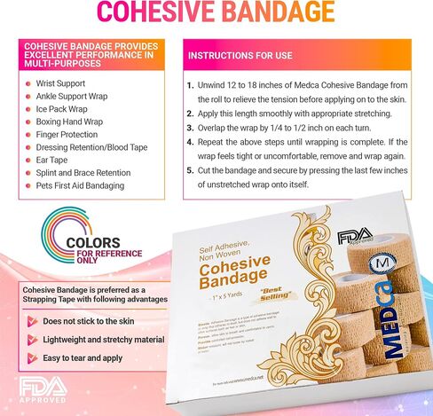 MEDca Self Adherent Cohesive Wrap Bandages 1 Inch X 5 Yards 24 Count with Strong Elastic First Aid Tape for Sprain Swelling and Soreness on Wrist and Ankle (Skin Color) in Saudi Arabia