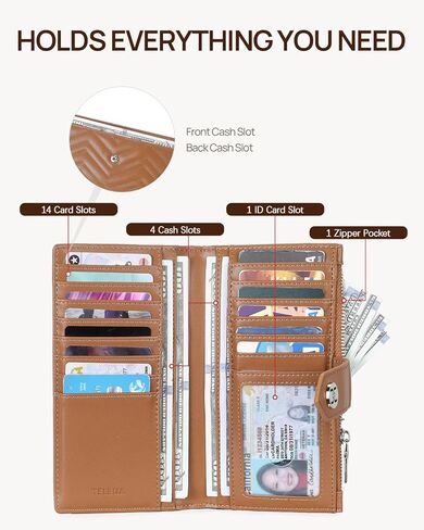 Telena RFID Wallet Women Leather Credit Card Holder Slim Bifold Wallet with Zipper Pocket Black Brown in Kuwait