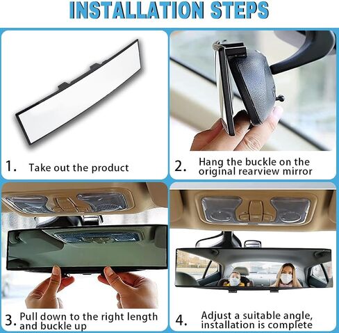 Rear View Mirror for Car, 12.1 inch Interior Clip-on Panoramic Convex Rearview Mirrors, HD Anti Glare Wide Angle and Reduce Blind Spot, Universal for SUV Trucks Vehicles (White) in Kuwait