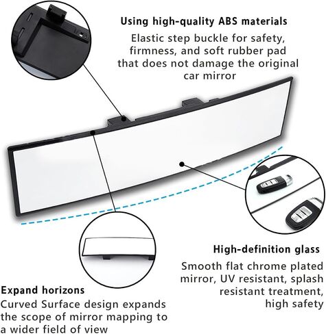 Rear View Mirror for Car, 12.1 inch Interior Clip-on Panoramic Convex Rearview Mirrors, HD Anti Glare Wide Angle and Reduce Blind Spot, Universal for SUV Trucks Vehicles (White) in Kuwait