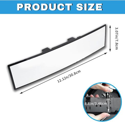 Rear View Mirror for Car, 12.1 inch Interior Clip-on Panoramic Convex Rearview Mirrors, HD Anti Glare Wide Angle and Reduce Blind Spot, Universal for SUV Trucks Vehicles (White) in Kuwait