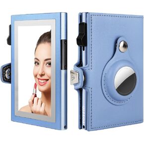 Women Wallet for Airtag, Small Pretty Wallet with Mirror for Women,Pop Up Wallet Compatible with Airtag, Tri-fold Genuine Leather Wallet Women with Mirror, Compact Wallet for Traveling (Red)