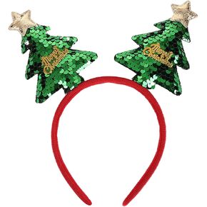 Christmas Tree Headband Sequins Hair Band Glitter Merry Christmas Hair Hoop Women Girls Green Hair Accessories Headdress for Cosplay Christmas Decoration Party Supplies Gift
