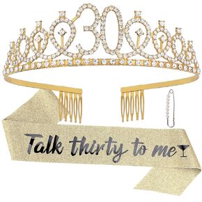 Semato 30th Birthday Sash & Rhinestone Tiara Kit- Purple 30th Birthday Gifts for Her Happy 30th Birthday Party Favors
