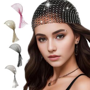 Munyee Hua Turbans for Women Fashion Bling Rhinestones Elastic Snood Scarf Hijab Cap Mesh Crystal Hats Nets Headband(Gold)