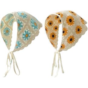 Crochet Bandanas Headbands for Women, Knitted Floral Hair Coverings Accessories, Scarf Knitted Floral Headwraps, Hair Accessories for Hair Styling Festival Holiday Christmas Decor