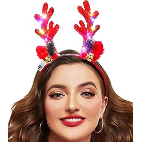Uranian Light Up Christmas Headband Reindeer Antlers Headbands Led Xmas Hairbands Glowing Party Hair Hoop for Women and Girls