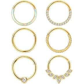 THUNARAZ 316L Surgical Steel Hinged Nose Rings Hoop 16G 18G Septum Rings for Women Men Clicker Cartilage Earrings Daith Helix Hoop Tragus Conch Piercing Jewelry 8mm 10mm