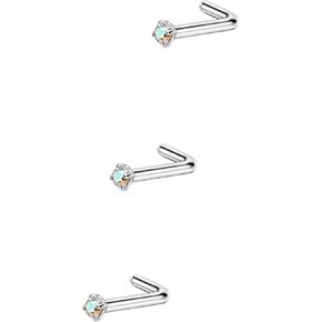 FANSING 3 Pieces CZ Nose Studs L Shape Nose Rings Studs for Women Surgical Steel Nostril Piercing Jewelry