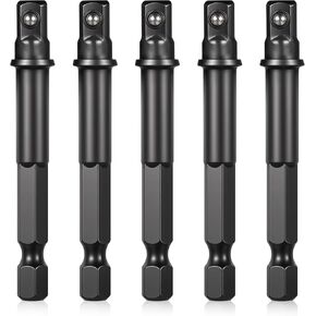 3/8 Impact Socket Adapter Set, 5PCS Black Drill Socket Adapter 1/4 to 3/8 Drive Adapter Kit for Impact Driver Automotive DIY Extension Socket Driver Bits Handle Nut Driver and Drills(3/8 Square Tip)