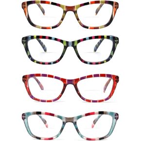 Yogo Vision Bifocal Reading Glasses for Men and Women Rectangle Multifocal Readers Retro Design 4Pk