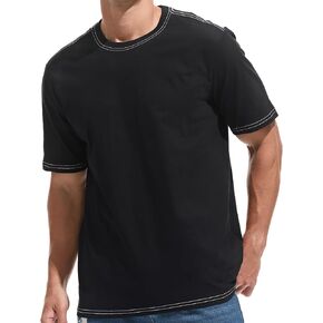 VEIISAR Men's Heavy Weight Crew Neck T-Shirt - Mens Premium Cotton Thick Tee Pre Shrunk