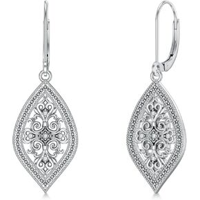 Diamond Openwork Filigree Drop Dangle Earrings for Women in 925 Sterling Silver