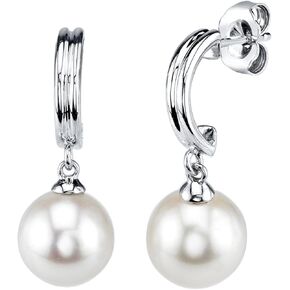 THE PEARL SOURCE 14K Gold AAA Quality Round Genuine White Akoya Cultured Pearl Sally Earrings for Women