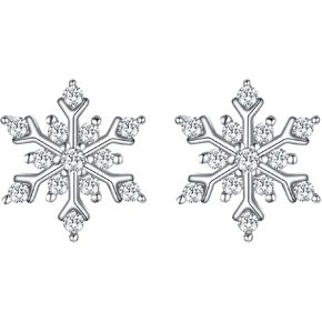 EleQueen 925 Sterling Silver Cubic Zirconia Winter Snowflake Stud Earrings Clear