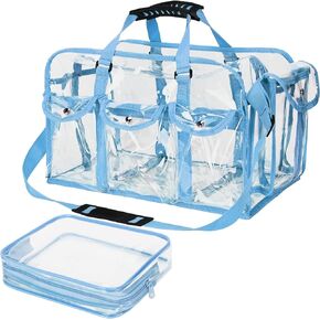 2 Pcs Large Professional Clear PVC Travel Makeup Bag Clear Cosmetics Bag Transparent Travel Makeup Bag with 4 External Pockets and Shoulder Strap Zippered Toiletry Bags for Women
