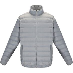 Mens Fashion Thin Puffer Coat With Pocket Standing Collar Duck Down Winter Coat Lightweight Windproof Heat Retaining