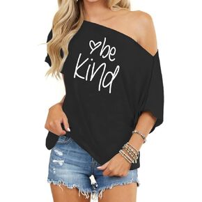 INFITTY Women's Off Shoulder Tops Short Sleeve Casual Loose Batwing Shirts Oversized Blouse Tunic